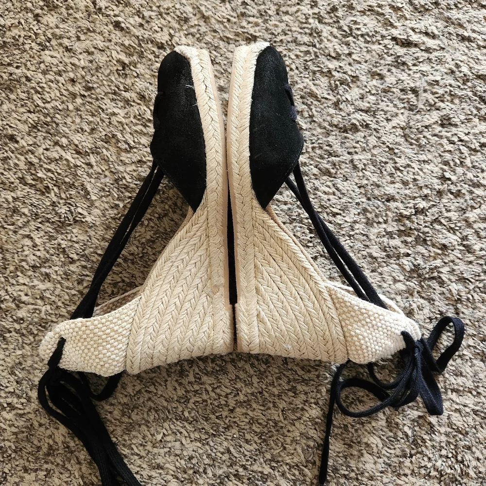 Free People Black Espadrille Wedge Sandals with Natural Rope Heel